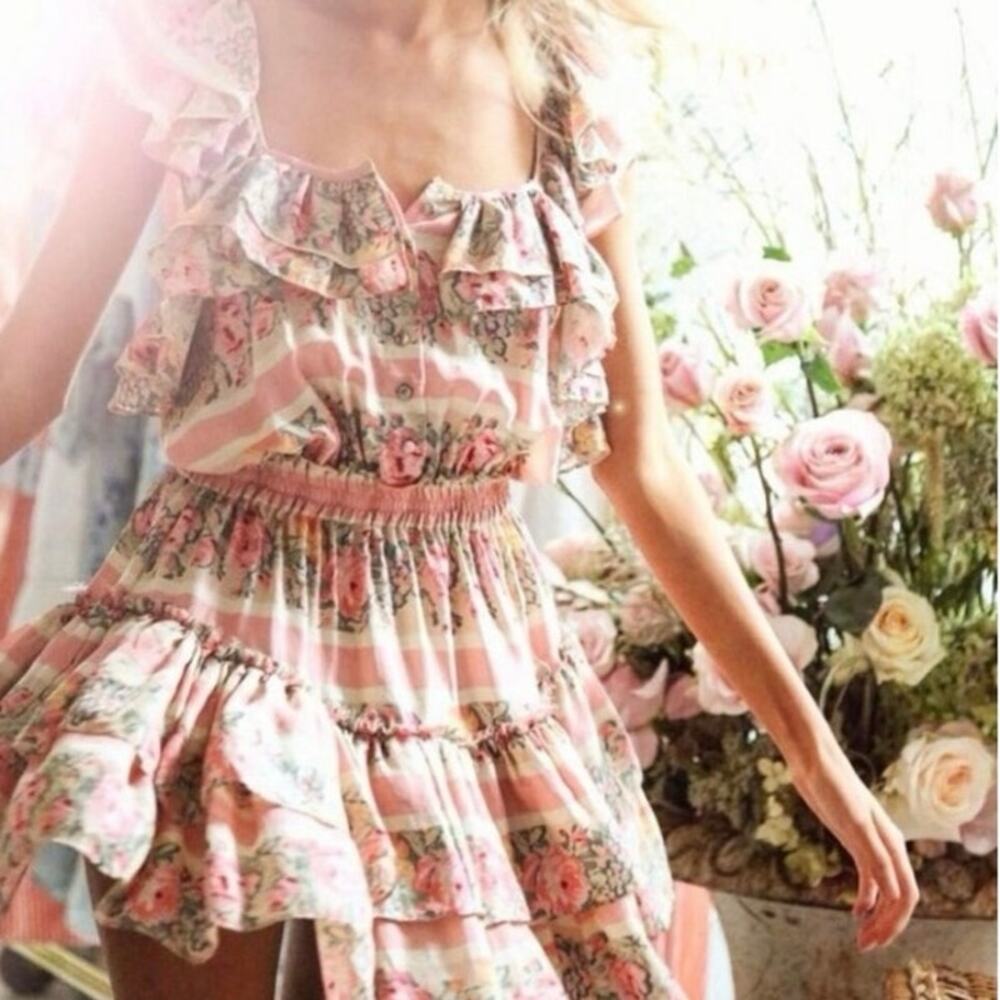 LOVESHACKFANCY Marina Ribbon Dress Pink Ruffle Coquette Feminine Princesscore M - Picture 3 of 14